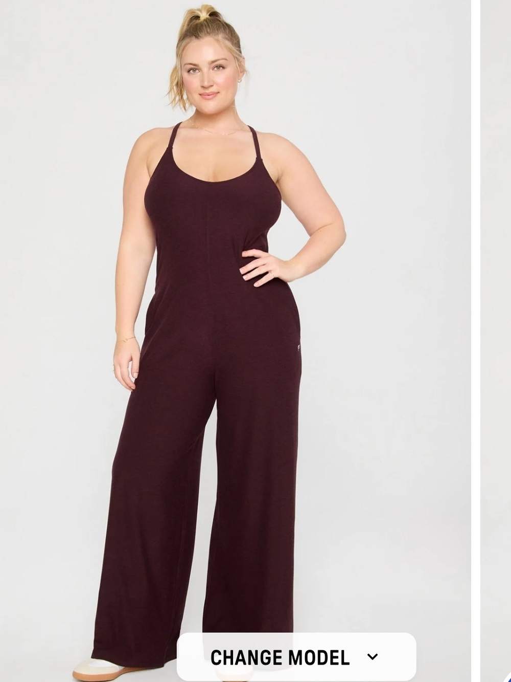 Fabletics Jersey Cloud Onesie Wide-Leg Jumpsuit Long Length Oxblood Heather